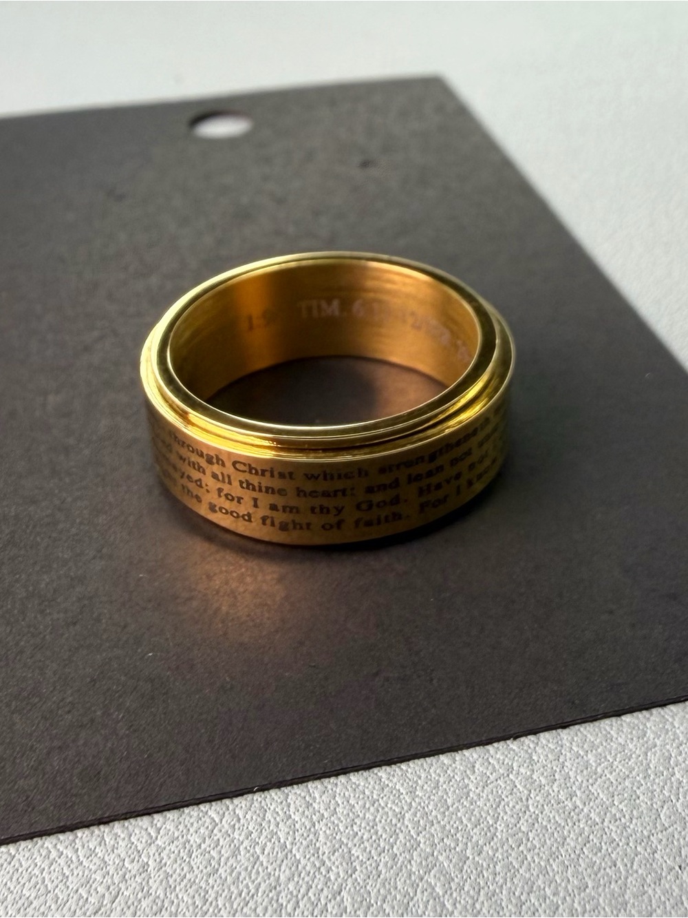 Gold Tone Men's Spinner Ring with Prayer Engraving